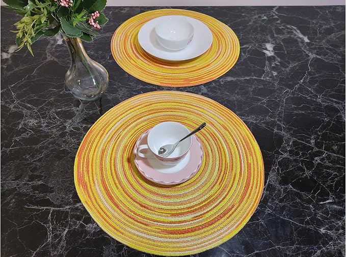 Zupro Round Placemats Set of 6,Braided Cotton Table Mats Heat Resistant Non-Slip Washable,for Kitchen Dining Tables Four Seasons Dinner Parties Thanksgiving Christmas and Everyday Use.Yellow