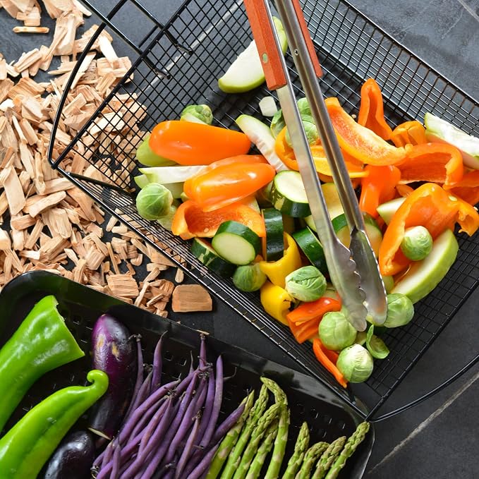 RSVP International Porcelain Coated Steel BBQ Grill Tray/Pan, Outdoor Barbeque Grilling Accessories for Cooking Fish & Vegetables, Dishwasher Safe, Medium, 16.75x10"