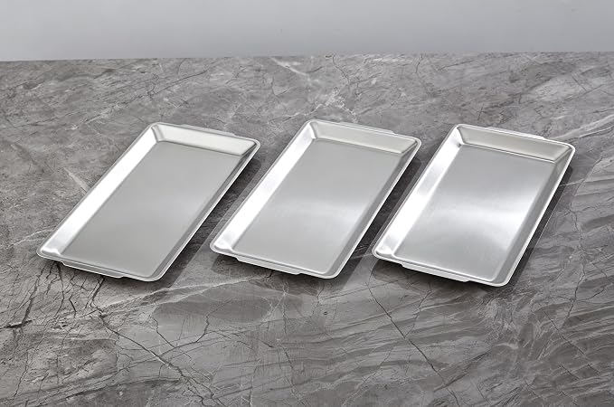 12.6" x 6.3" Dessert Tray Pastry Tray Set of 3, Stainless Steel Heavy-Duty Serving Trays, Silver Rectangular Plates for Food, Fruit, Party, Wedding, Christmas, Chip and Scratch Resistant