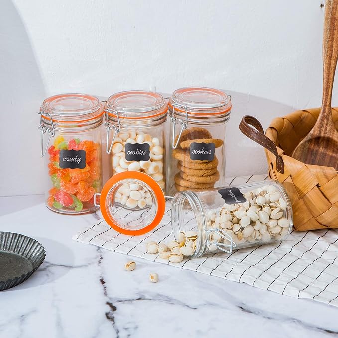 16 oz Glass Jars with Hinged Lids, 12 Pack Airtight Storage Jars | Leakproof Rubber Gasket, Wide Mouth Mason Jars for Kitchen Canisters,Food Storage, Pickling,Fermenting,Pantry