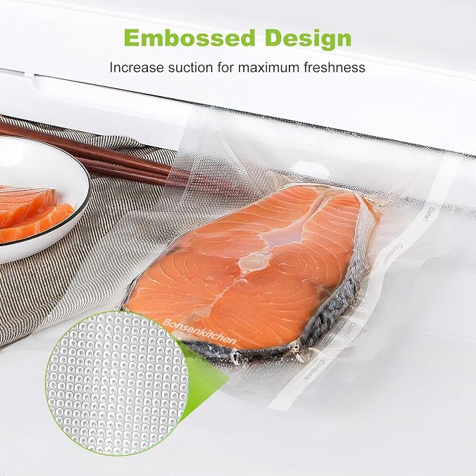 Bonsenkitchen Vacuum Sealer Bags, 8" x 50' Rolls 2 pack for Food Storage | Commercial Grade Textured Food Roll, Heavy Duty, Customized Size Bag for Sous Vide Cooking, BPA Free, VB3209