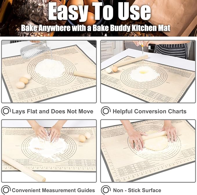Silicone Pastry Mat 34X26 inch Baking Mat for Rolling Dough | Great Performance Kitchen Counter Mat, Perfect for Dough, Pastry, Pie Crust, Fondant, Bread, Pasta/Pizza, Baking Suitability
