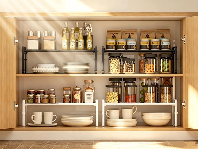 Expandable Cabinet Shelf Organizer Riser for Kitchen Pantry Cupboard Under Sink Countertop,Kitchen Cabinet Shelf 8.3’’D * 12.2-23.6’’W * 10.4’’H