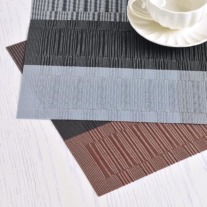 homEdge PVC Placemat, 4 PCS of Non-Slip Heat Resistant Place Mats, Washable Vinyl Placemats, Set of 4 – Ombre Silver Gray Black