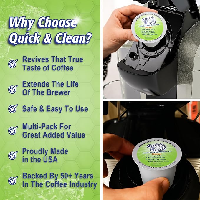 Quick & Clean [18-Pack] Cleaning Pods - K Cup Cleaner Pods for Keurig - 2.0 Coffee Machine Compatible, Removes Stains, Non-Toxic and Eco-Friendly