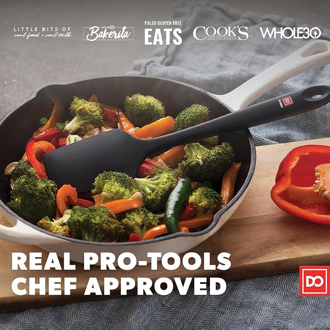 DI ORO Large Silicone Spatula - 600F Heat Resistant, Black | Rubber scraper for baking, mixing, and frosting; Won't scratch nonstick pots and pans; BPA-free and dishwasher safe