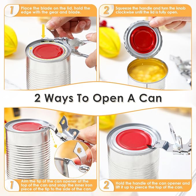 2 Pack Can Opener Manual, Safety Commercial Smooth Edge Can Opener | Heavy Duty Stainless Steel Hand Held Canned Open, Small Side Cut abrelatas, Multifunctional Bottle Open for Camping, Kitchen