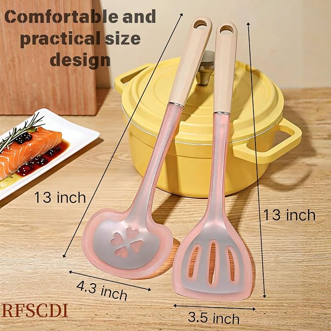 2-Piece Cooking Spatula Set - German standard Food-Grade Silicone with Steel Core, Heat Resistant Up to 500℉, Non-Stick Cooking Utensils for Kitchen with Ergonomic Non-Slip Handle (Pink)