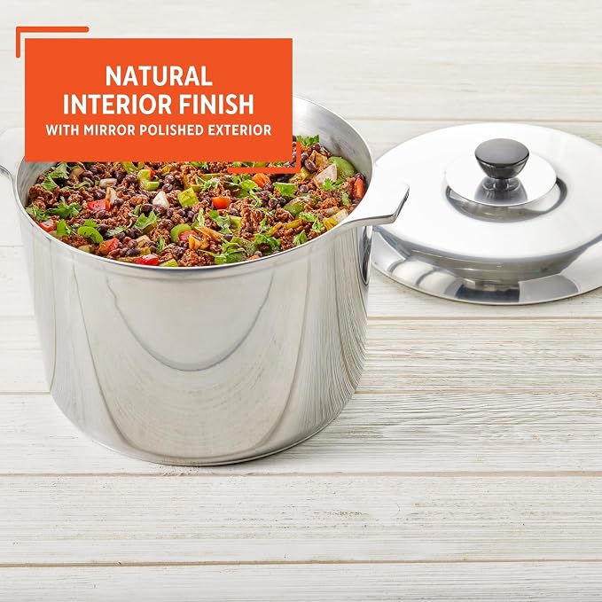 IMUSA USA Heavy Duty Cajun Aluminum Stock Pot 14 Quart, Silver | Brushed Finish, Side Handles and Bakelite Knob with Lid, Ideal for Soups and Stews, Great for Large Meals