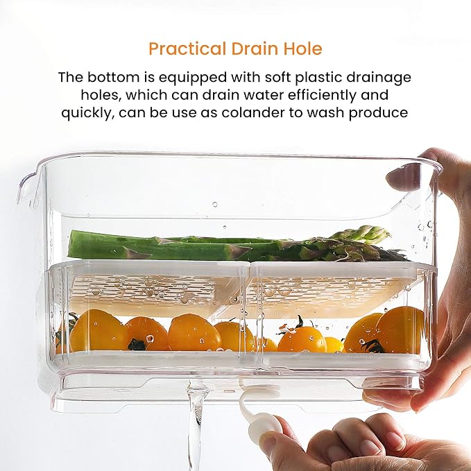 Produce Saver with Lids, 2 Piece Fruit Vegetable Storage Container with Vents Stackable Fridge Drawers Organizer Salad Lettuce Keeper For Refrigerator,Bpa-free Fresh Keeper,5.7L&2.8L