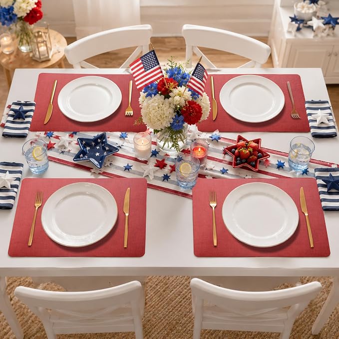 Maxpearl Faux Leather Placemats Set of 4, Easy to Clean, Retro Red | Waterproof - Heat Resistant - Non Slip - Wipe Clean Dining Table Place Mats, Suitable for Indoor & Outdoor Use, 17''×12''