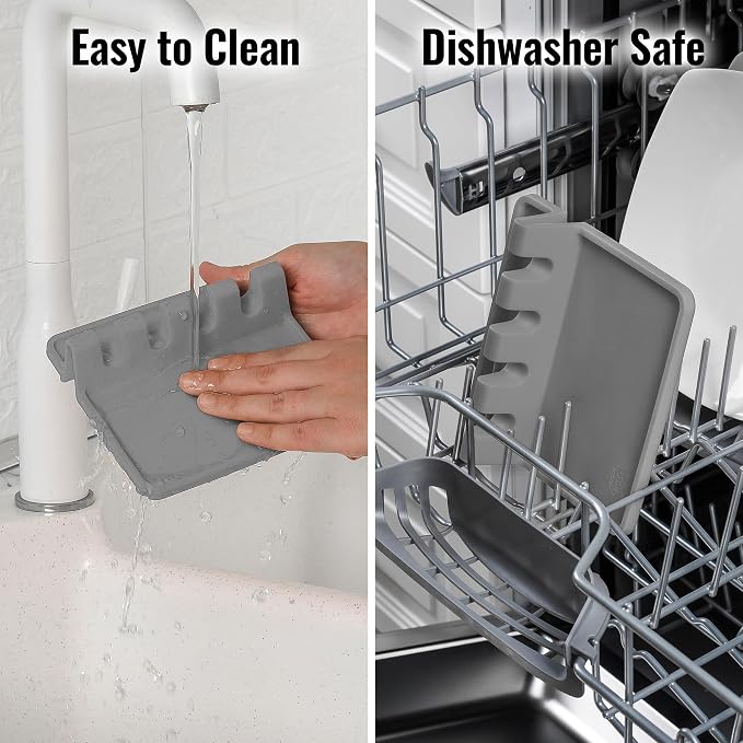 Zulay Kitchen Extra Large Silicone Utensil Rest with Drip Pad for Multiple Utensils - BPA-Free Heat-Resistant Spoon Rest & Spoon Holder for Stove Top - Kitchen Utensil Holder for Spoon - Gray