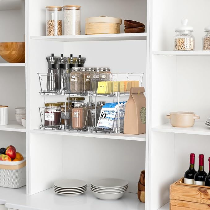 Simple Houseware 2 Tier Narrow Drawer Cabinet Pull-Out Organizer, Clear