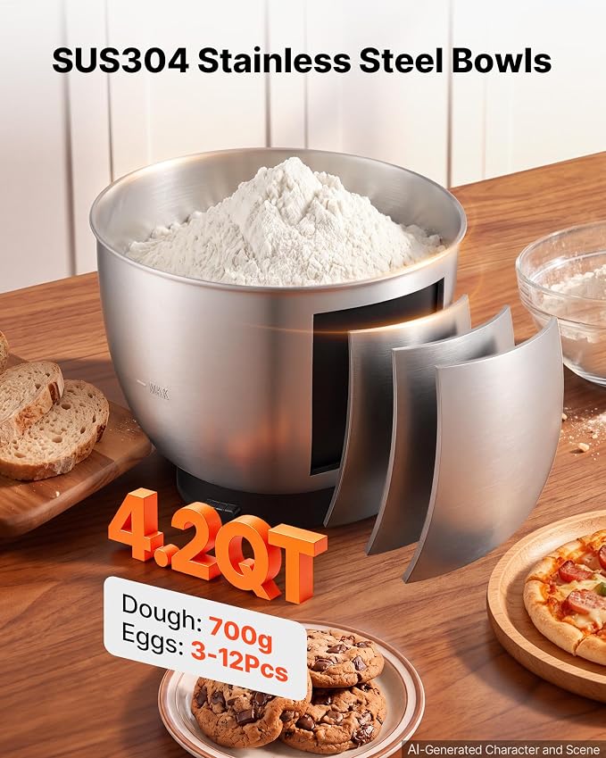 VEVOR 4.2 Qt Tilt Head Stand Mixer 400W Electric Dough Mixer, 6 Speeds Food Kitchen Mixer with Stainless Steel Bowl, Splash Guard, Dough Hook, Whisk, Beater, for Baking Mixing Whipping
