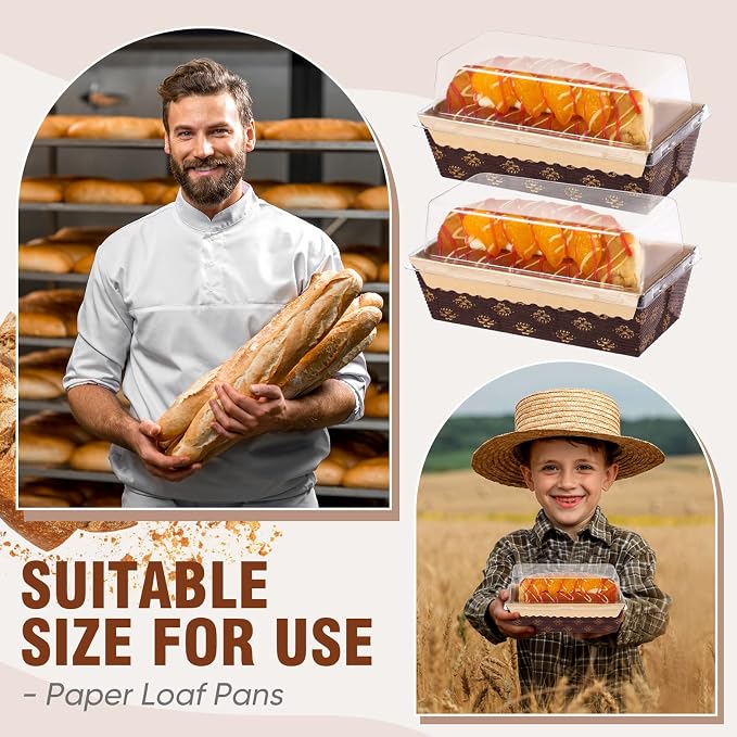 50 Pcs Paper Baking Loaf Pan with Lids Disposable Paper Pans Mold for Christmas Winter Birthday Cake Bread Bakery Holiday Gifts(5.91 x 2.48 x 1.94 Inches)