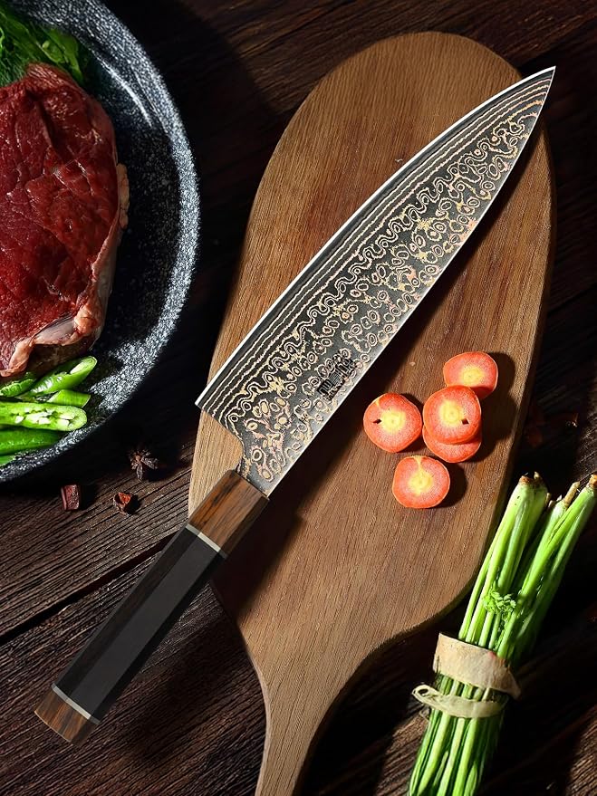 HOSHANHO 8" Damascus Chef Knife, 33-Layer Copper & Damascus Kitchen Knife | Ultra Sharp Japanese Kitchen Knife, Professional Cooking Knives with Ergonomic Ebony Handle & Gift Box