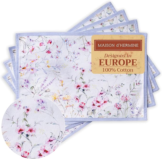 Maison d' Hermine Placemats Set of 4 Reusable 100% Cotton (13"x19") | Cloth Place Mats Washable Table Mats for Kitchen Dining Party Wedding Hotel Home Restaurant Spring Summer - Summer Floral