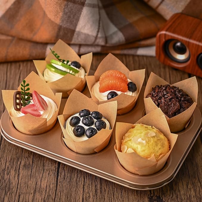 Neyimqr 120 Counts Natural Tulip Cupcake Liners for Baking Cups, Food Grade Parchment Paper Muffin Liners Holders, Standard Tulip Cupcake Liners, Greaseproof Cup Cake Wrappers for Party, Christmas
