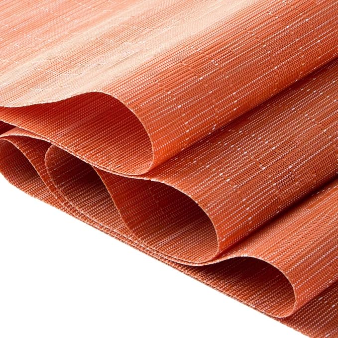 SHACOS Placemats Set of 8 Woven Vinyl Place Mats for Dining Table Wipe Clean Heat Resistant Washable Kitchen Table Mats (8, Orange)