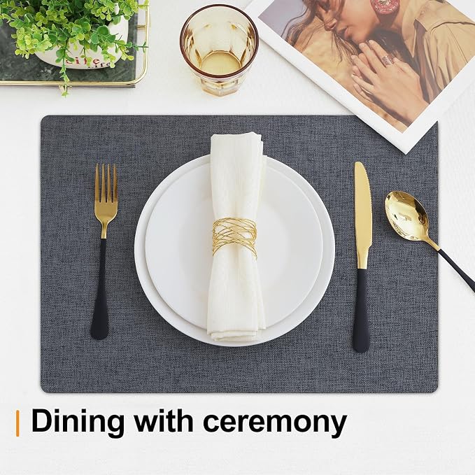 Homaxy Cloths Placemats for Dining Table Set of 4, 13" x 19", Charcoal Gray | Heat Resistant, Washable, Cotton Linen Blend Table Mats, Easy to Clean Place Mats, Indoor Outdoor