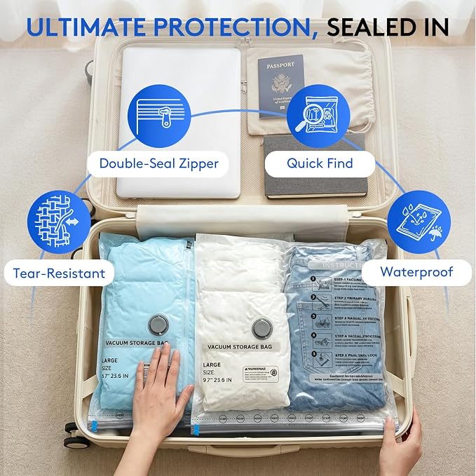 18 Packs Vacuum Bags for Travel with Rechargeable Pump, 3 Sizes Vacuum Seal Bags for Clothing, Compression Vacuum Travel Bags for Luggage, Vacuum Packing Bags for Closet Organization