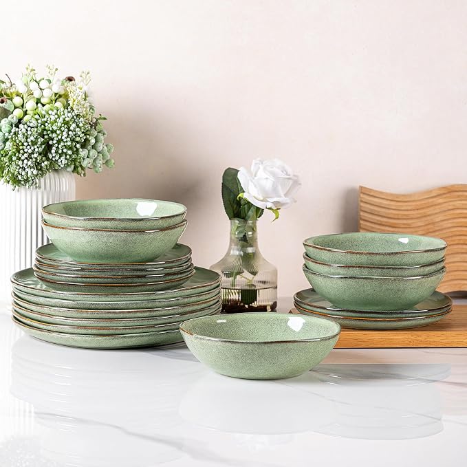 AmorArc Ceramic Dinnerware Sets for 4, 12Pcs Plates and Bowls Sets Dishes | Stoneware Handmade Reactive Glaze Dinner Set, Highly Scratch Resistant | Dishwasher & Microwave Safe Dishware