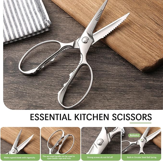 BALUCA Heavy Duty Kitchen Scissors, Kitchen Shears for Meat, Chicken, Fish, Poultry, Herb and Bread - Stainless Steel Detachable All Purpose Cooking Shears, Dishwasher Safe