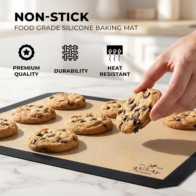 Zulay Kitchen Silicone Baking Mat Sheet Set - Reusable Baking Mat Nonstick - Half Sheet Baking Mat For Oven (Black, 1 Pack)