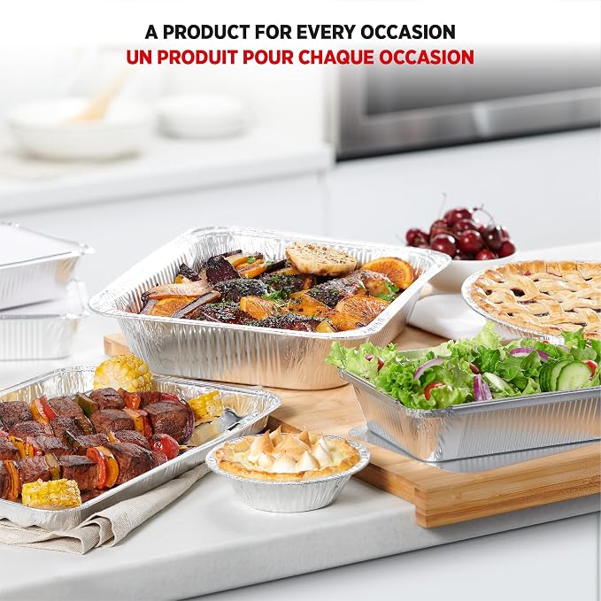 Starfrit Aluminum Grilling Trays, 30-Pack, 13.5 x 9 in, Disposable | Heavy-duty aluminum. Ideal for BBQ. Prevents food loss. Disposable. Recyclable. Made in Canada.