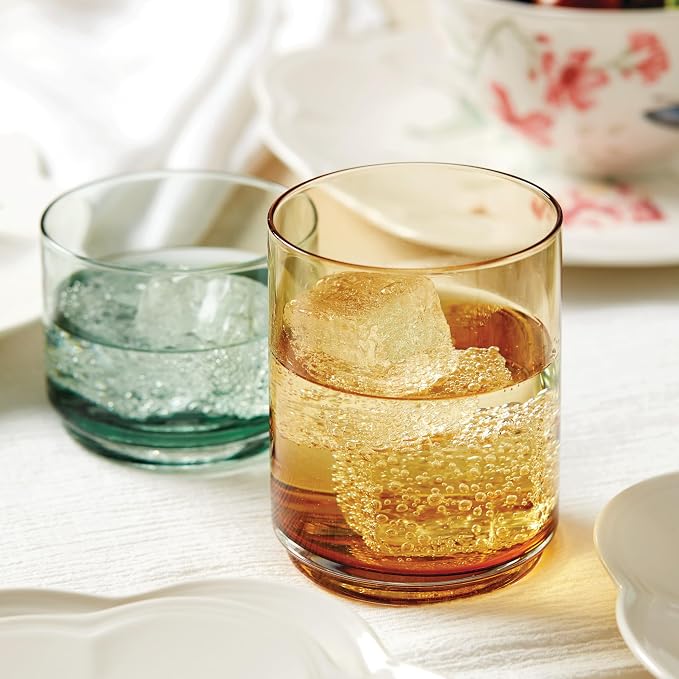 Lenox Tuscany Classics Stackable Drinkware, Glass, Dishwasher Safe, Short Glasses, Set of 4, Green (4 Piece)