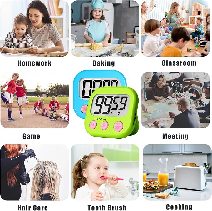 ZILLEEN Classroom Timer for Kids Teachers 6 Pack Digital Timers | Strong Magnetic, Large Screen, Big Button, Teacher Classroom Must Haves Kitchen Timers for Cooking Egg Exercise Study