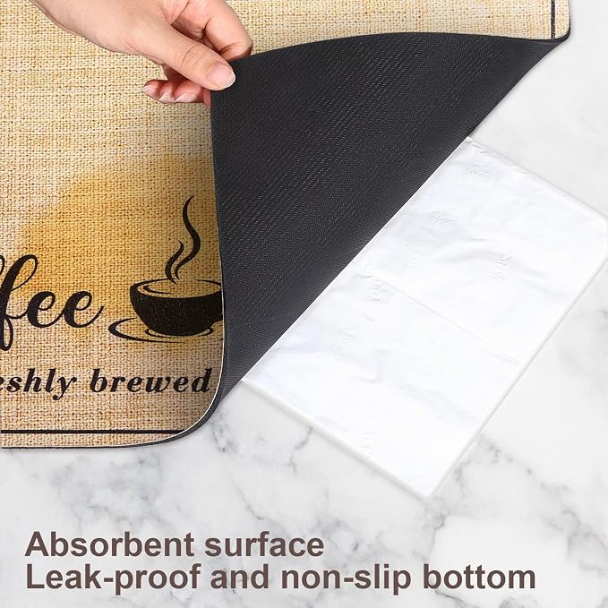 CooRug Fashion Coffee Mat, Dish Drying Mat 17" x 32" Beige | Hide Stain, Absorbent, Coffee Bar Accessories, Heat Resistant, Non-slip, Eco-friendly, Easy to Clean