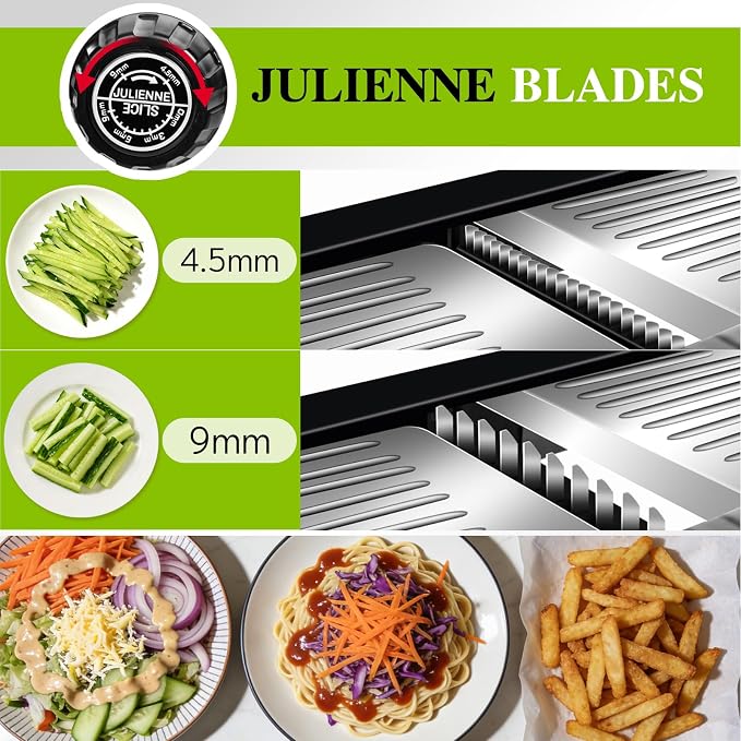 Mandoline Slicer for Kitchen, Adjustable Stainless Steel Food Slicer | Vegetable Chopper Onion Waffle French Fry Cutter Potato Chip Julienne Slicer with Safety Gloves & Cleanning Brush