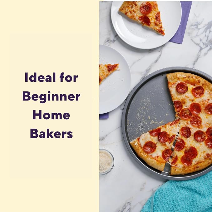 Wilton Silver Non-Stick Pizza Pan, Made Without PFAS, 12 in. | Non-Stick Steel Bakeware, Dishwasher Safe with 5-Year Limited Warranty, Perfect for Homemade Pizza & Flatbread Baking