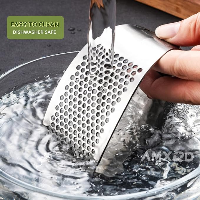 Stainless Steel Garlic Press Rocker & Silicone Peeler | Garlic Mincer Crusher Squeezer, Ergonomic Rocker, Kitchen Tool