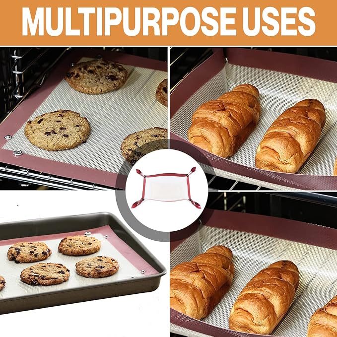 | Silicone Baking Mat with Button | BPA Free Large Nonstick Kitchen Professional Reusable Heat Resistant Baking Half Sheet Bakeware Mats for Cookies, Bread and Pastry(2pc)