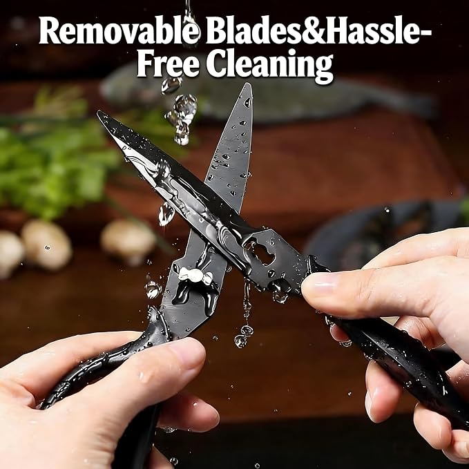 Heavy Duty Kitchen Scissors, Titanium Coated All Purpose Shears - Extra Sharp Detachable Blades for Poultry, Chicken Bones, Meat, Vegetables, Herbs | Micro Serrated & Ergonomic Handle