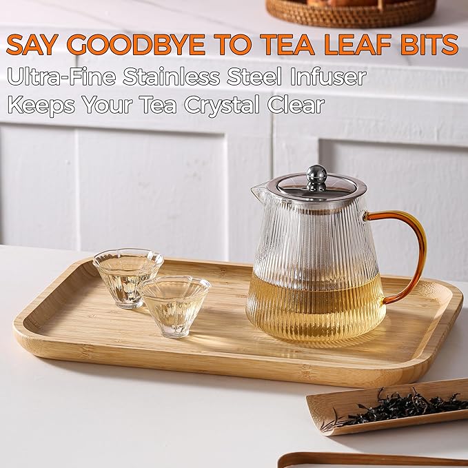 Glass Teapot with Removable Infuser, 25 oz (740 ml) | Borosilicate Glass Tea Pot for Loose Leaf Tea Steeper, Blooming Tea Maker and Brewer, Ideal Gift for Tea Lovers