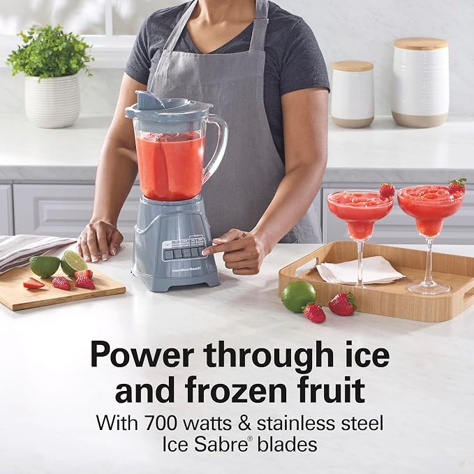 Hamilton Beach Power Elite Blender For Smoothies With Wave Action System | 40 oz. Glass Jar | 12 Functions Including Puree, Crush Ice | 700 Watts | Grey | 58153J