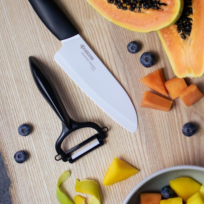 Kyocera Advanced Ceramic Horizontal Y Peeler, Black - | KYOCERA Ceramic Y-Peeler: Ultra-Sharp, Non-Corrosive Blade for Effortless Peeling – Ergonomic & Dishwasher Safe