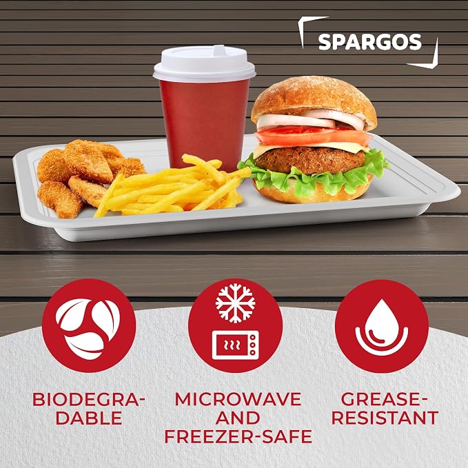 SPARGOS 14 Inch Disposable Food Trays, 50 Pack Crawfish Boil | 50 heavy duty 14-inch paper trays, compostable. For crawfish and seafood boil, lobster, crab, BBQ and holiday feasts.