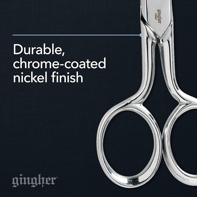 Gingher 5" Straight Fabric Scissors for Cutting Curves & Buttonholes | Premium Hand-Finished Forged Steel, Sharp Knife Edge Sewing Scissors for Cutting Cloth, Ambidextrous Design, Leather Sheath