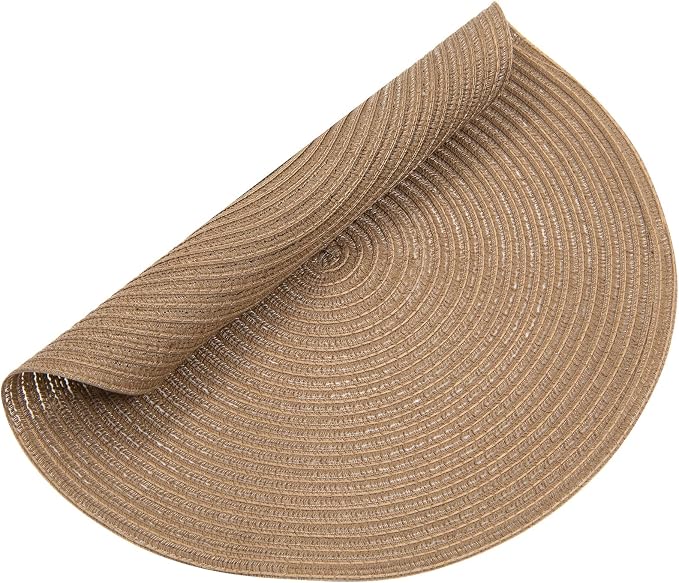 SHACOS Round Braided Placemats Set of 6 Washable Cotton Polyester 15 inch Round Table Place Mat for Dining Table (Brown, 6)