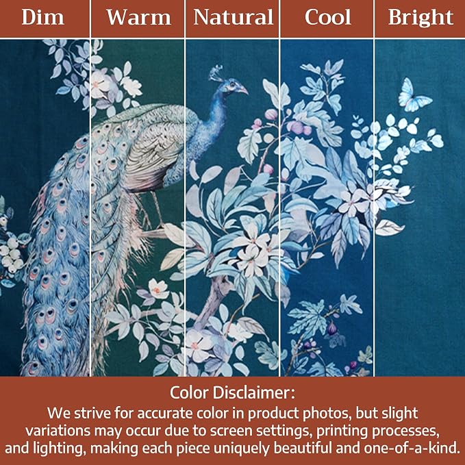 Maison d' Hermine Placemats Set of 4 Reusable 100% Combed Cotton (13"x19") | Cloth Place Mats Washable Table Mats for Kitchen Dining Party Home Restaurant Spring Summer - Peacock Utopia - Deep Sea