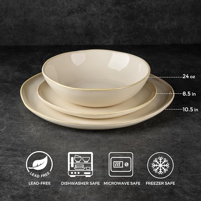 AmorArc Ceramic Dinnerware Sets for 8, 24Pcs Plates and Bowls Sets Dishes | Stoneware Handmade Reactive Glaze Dinner Set, Highly Scratch Resistant | Dishwasher & Microwave Safe Dishware
