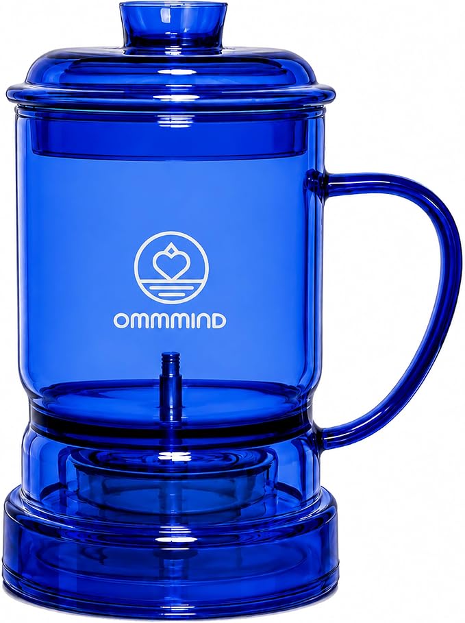 Glass Tea Infuser, Easy Drain for Loose Leaf, 15.2 oz, Ocean Blue | Fits rims under 3.15 in; set on mug to drain, lift to stop, helps limit bitterness. Dishwasher safe, tea bags, herbs, coffee
