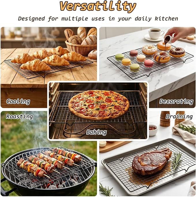 8Pcs Cooling Rack 15.75x9.84 Inch Iron Wire Grid, Cooling Racks for Cooking and Baking, Heavy Duty Oven Safe Baking Rack Stand for Roasting Grilling Drying, Dishwasher Safe Black