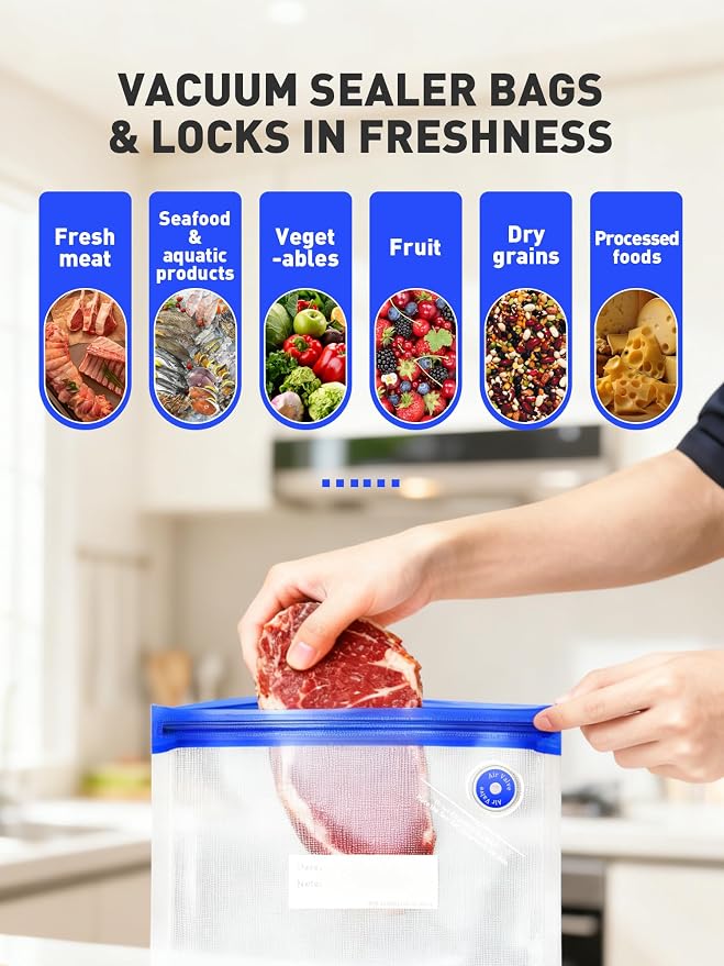 30 Pcs Reusable Vacuum Sealer Bags for Food, L-Size (10 x 13in) BPA-Free Vacuum Storage Bags with Sealing Clips & Leak-Proof Design for Sous Vide Cooking, Freezer, Microwave Heating
