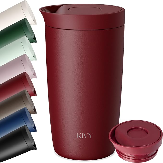 KIVY Travel Coffee Mug Tumbler [24h Cold | 6h Hot] Reusable Insulated Coffee Tumbler Stainless Steel - Spill Proof Coffee Travel Mug - Leakproof 12oz Insulated cup to go - Dishwasher Safe, BPA Free
