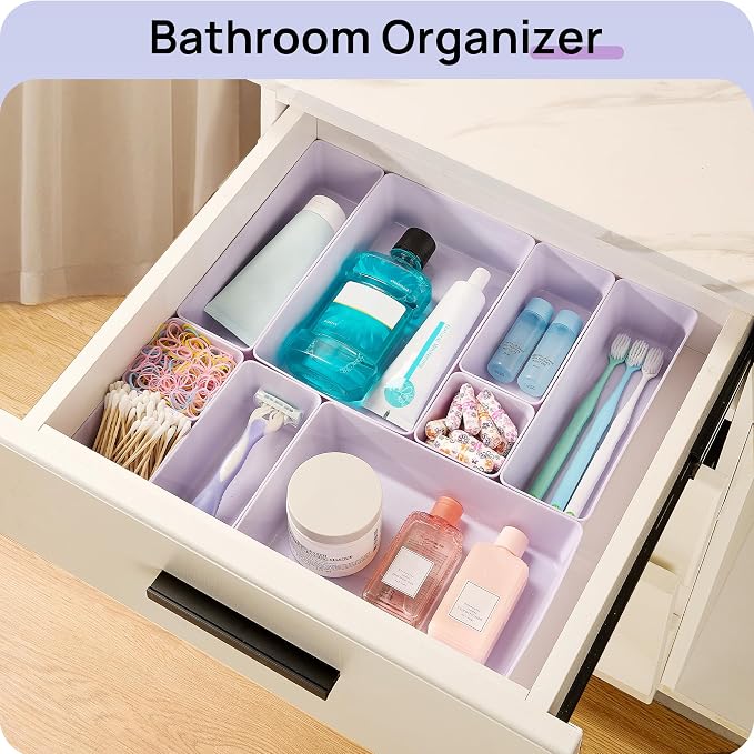 Vtopmart 25 Pack Plastic Drawer Organizers with Non-slip Rubber Pads | 4-Size Versatile Makeup Organizer, Storage Containers Small Bins for Makeup, Jewelries, Bedroom, Kitchen Utensils and Office